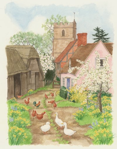Kerk en boerderijpad, 1998 door Linda Benton